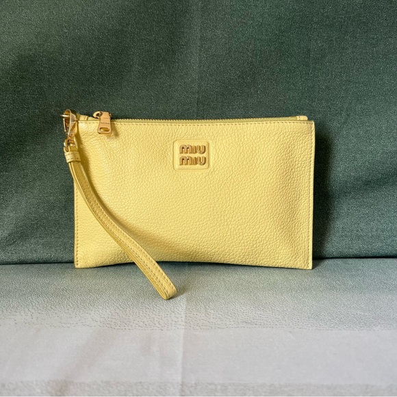 Miu Miu Handbags - Miu Miu Yellow Nappa Leather Wristlet Small